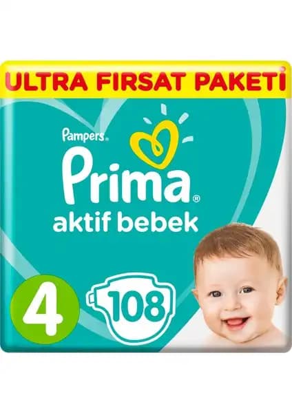 Prima Bebek Bezi Aktif Bebek Serisi 108 Adet Maxi Ultra Fırsat Paketi