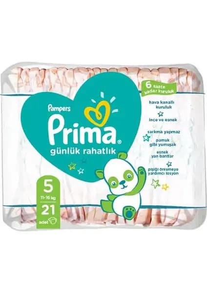 Prima Bebek Bezi Günlük Rahatlık 5 Beden 21 Adet Tekli Paket - Konfor ve Teknoloji