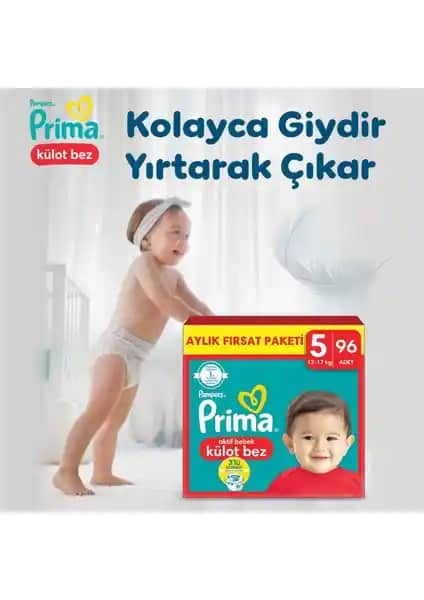 Prima Külot Bebek Bezi 5 Beden 96 Adet, Yüksek Emicilik ve Güvenlik Sağlayan Bebek Bezi