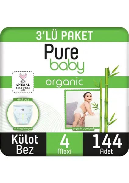 Pure Baby Organik Bambu Özlü Külot Bez 144 Adetlik Paket ile Bebekleriniz İçin Güvenli ve Konforlu Çözüm