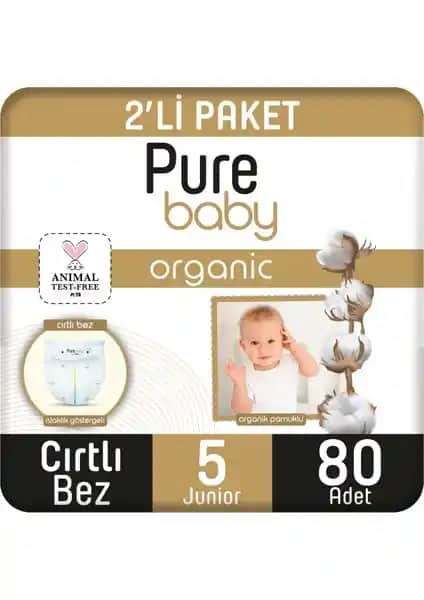 Pure Baby Organik Pamuklu Cırtlı Bebek Bezi 80 Adetlik Paket Güvenli ve Konforlu Kullanım