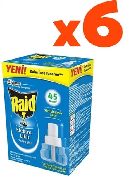 Raid Elektro Likit Yedek 35 ml 6'lı Set ile Etkili Sinek Koruma ve Uzun Süreli Kullanım
