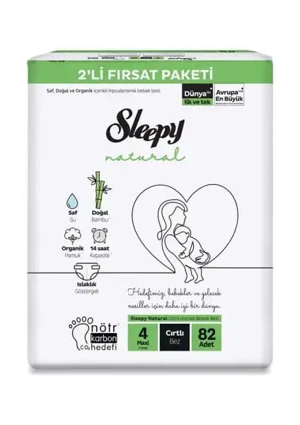 Sleepy Bebek Bezi Natural 4 Beden Maxi 7-14 Kg 82'li Paket Güvenilir ve Konforlu Bebek Bezi