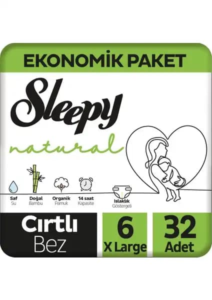 Sleepy Nat.2li Jumbo XL Bebek Bezi Yüksek Emicilik ve Doğal Malzemelerle Güvenli Kullanım