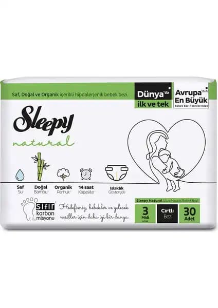 Sleepy Natural 3 Midi Bebek Bezi: Doğal İçeriklerle Güvenli ve Konforlu Kullanım