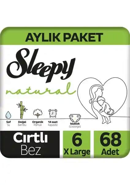 Sleepy Natural 6 Numara Xlarge Bebek Bezi 68 Adet Doğal ve Yüksek Performanslı Ürün