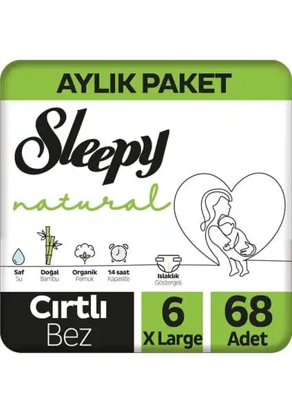 Sleepy Natural 6 Numara Xlarge Bebek Bezi 68 Adet Doğal ve Yüksek Performanslı Ürün