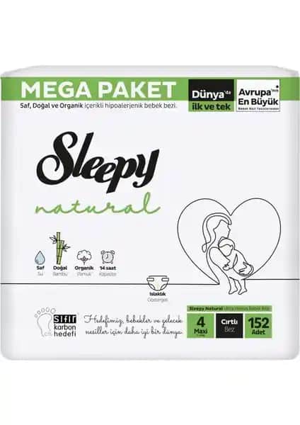 Sleepy Natural Cırtlı Bebek Bezi Mega Paketi 152 Adet Güvenilir ve Konforlu Bebek Bezi Seçeneği
