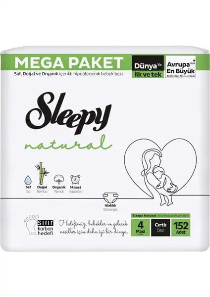 Sleepy Natural Cırtlı Bebek Bezi Mega Paketi 152 Adet Güvenilir ve Konforlu Bebek Bezi Seçeneği