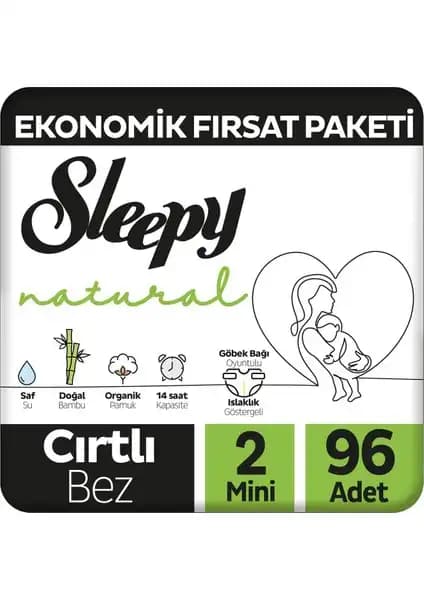Sleepy Natural Ekonomik 2 Numara Mini Bebek Bezi Paketi 96 Adet ile Konfor ve Ekonomi