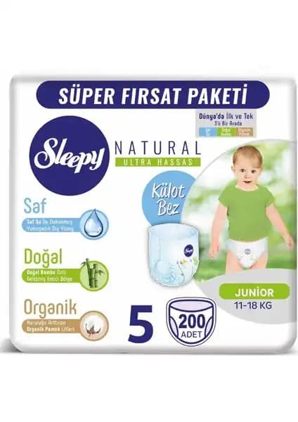 Sleepy Natural Külot Bez 5 Beden Junior 200 Adet, Güvenli ve Konforlu Çocuk Bezi Seçeneği