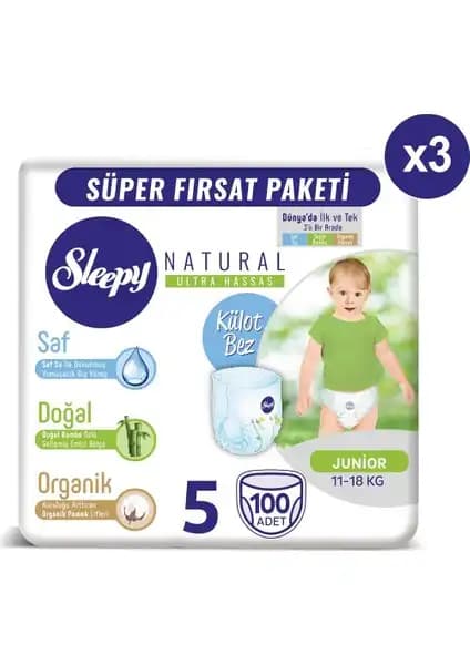 Sleepy Natural Külot Bez 5 Numara Çocuklar İçin Yüksek Emicilik ve Konfor Sağlar