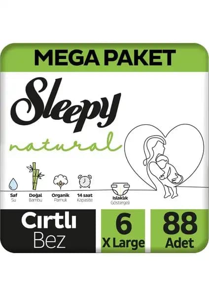 Sleepy Natural Mega Paket Bebek Bezi 6 Numara Xlarge 88 Adet Konfor ve Güvenlik