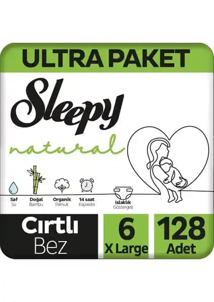 Sleepy Natural Ultra Bebek Bezi 6 Numara Xlarge 128 Adet - Doğal ve Güvenli Bebek Bezi Ürünü