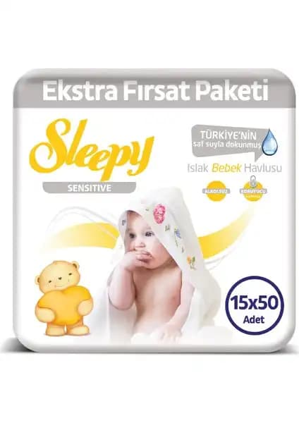 Sleepy Sensitive Islak Havlu 15x50'li - Hassas Ciltler İçin Güvenilir Temizlik Çözümü