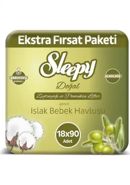 Sleepy Zeytinyağı Islak Havlu 18 x 90'lı paket, yüksek kalite ve kullanışlılık sağlayan temizlik ürünü