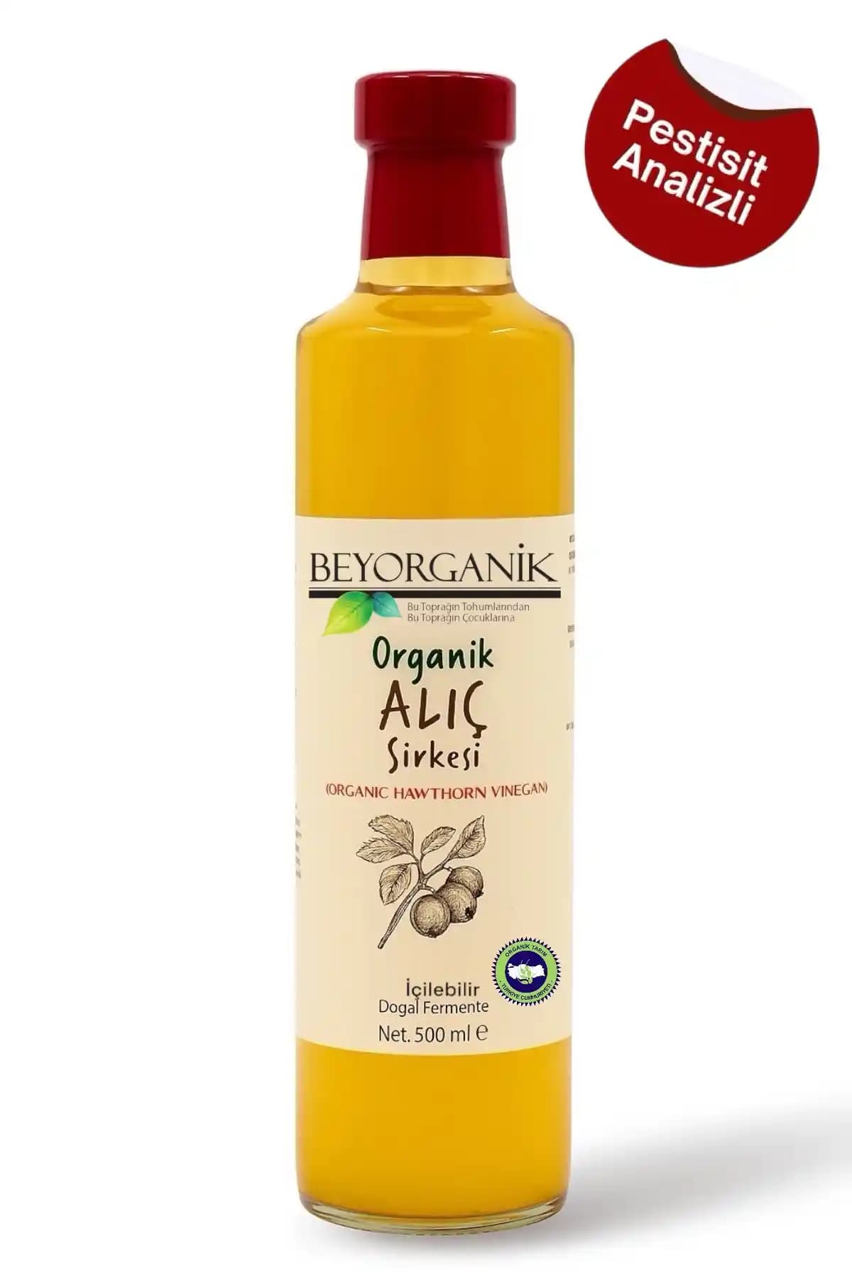 BEYORGANİK Organik Alıç Sirkesi 500ml – Pestisit Analizli ve Doğal Fermente Özellikli