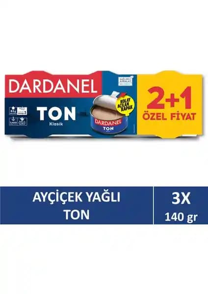Dardanel Ayçiçek Yağlı Ton Balığı 3x140 g: Protein ve Omega-3 İçerikli Konserve