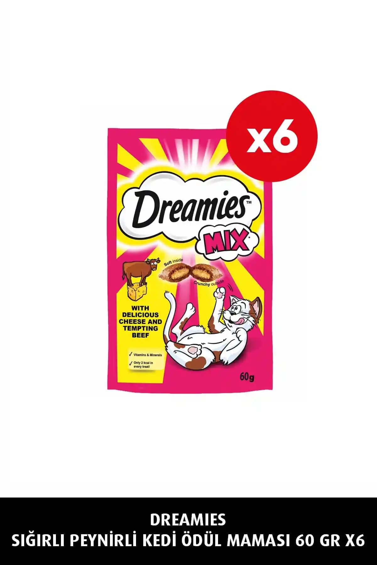 Dreamies Sığırlı Peynirli Kedi Ödül Maması 60 g (6x Paket) Yetişkin ve Yavru Kediler İçin