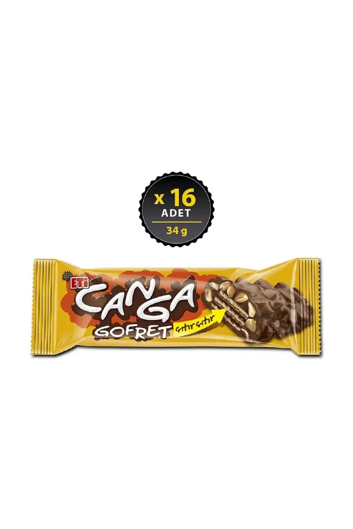 Eti Canga Çikolatalı Yer Fıstıklı Gofret – 34 g x 16 Adet, Türkiye Kökenli Paketli