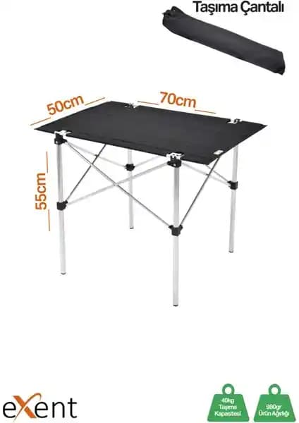 Exent 70x50 cm Tekstil Kamp Masası ile Uniqamping Katlanabilir Kamp Masası Karşılaştırması