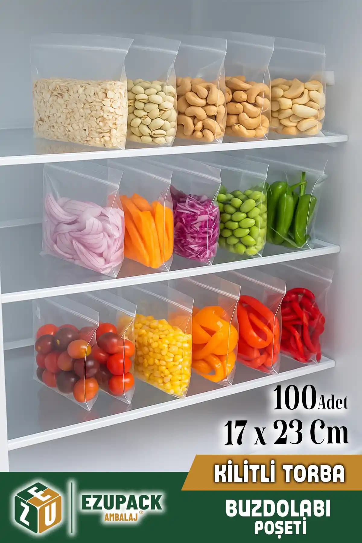 Ezupack Buzdolabı Kilitli Poşetleri 17x23 cm: Gıda Güvenli, Kompakt Saklama