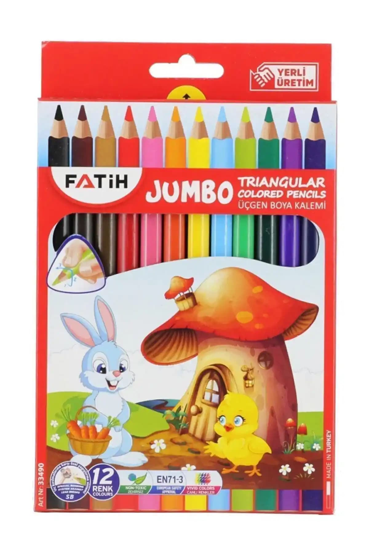 Fatih Jumbo Kuru Boya 12'li Set: Çocuklar İçin Dayanıklı ve Canlı Renkli Kırtasiye Ürünü