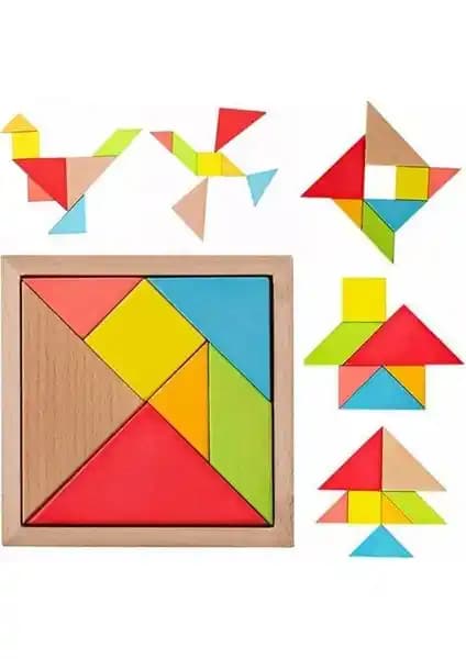 Hamaha Doğal Ahşap Eğitici Oyuncak 7 Parça Tangram: Güvenli ve Gelişim Odaklı Set