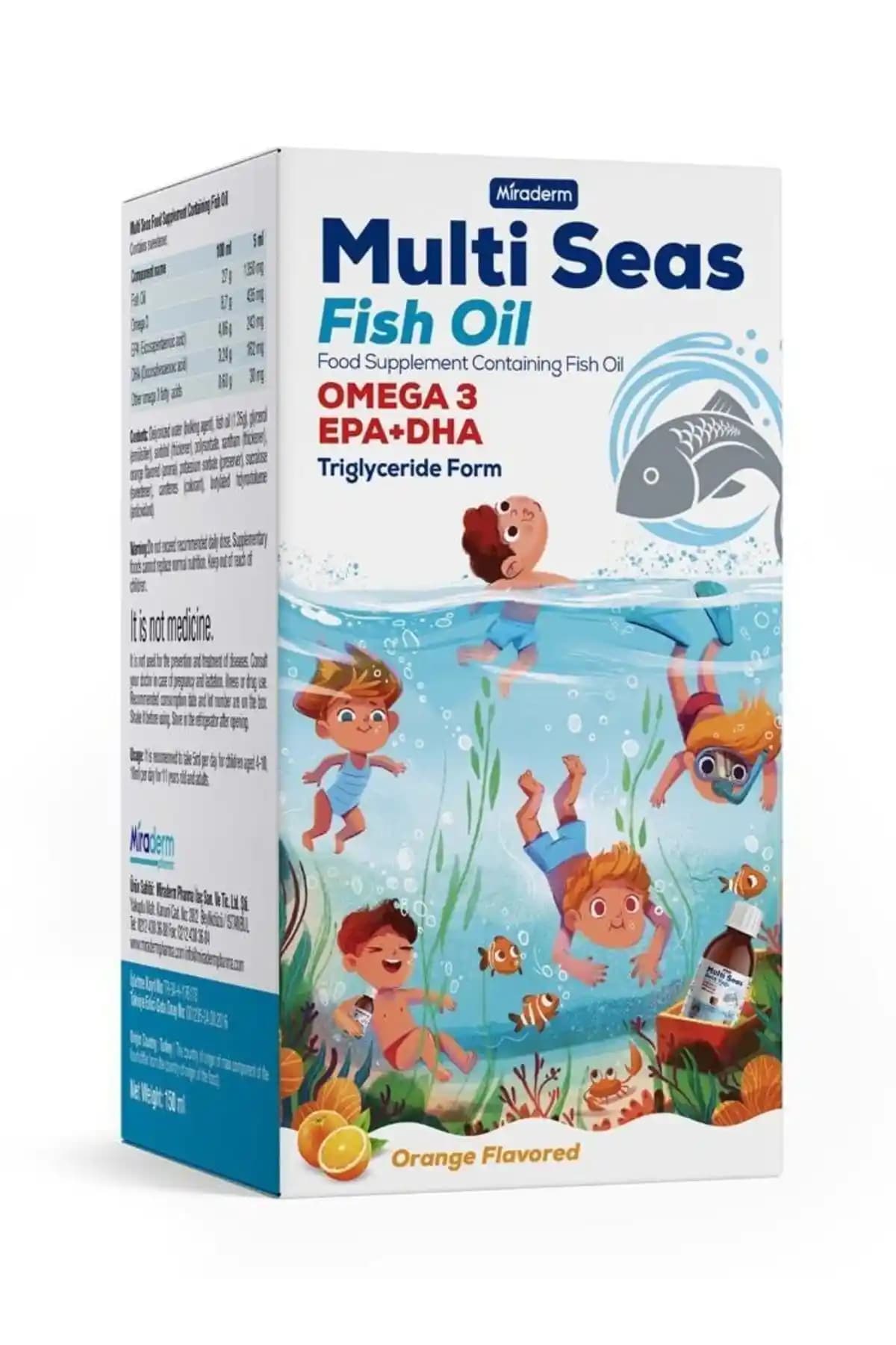 Miraderm Multi Seas Omega-3 Portakal Aromalı Sıvı Balık Yağı Takviye – 150 ml Günlük