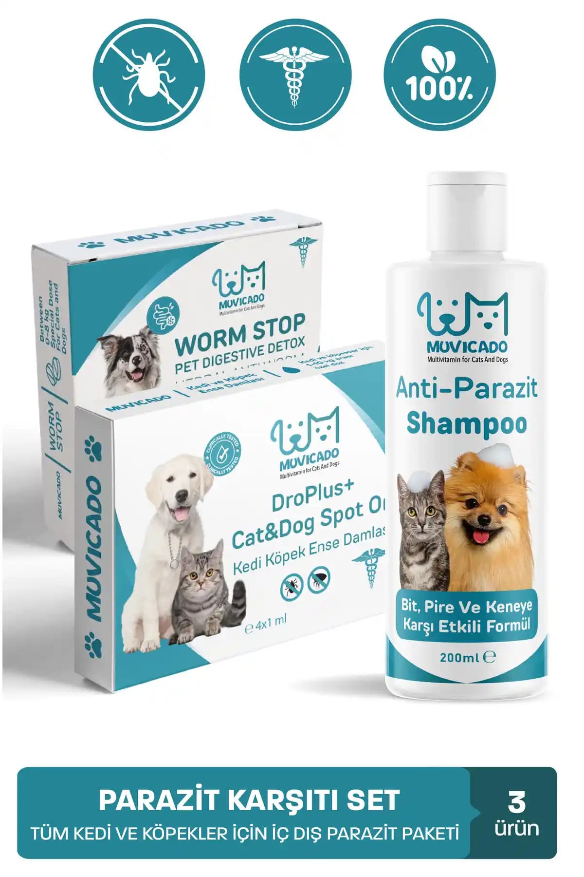 Muvicado Kedi İç ve Dış Parazit Seti: Kapsamlı Koruma İçin Çok Yönlü Bakım Çözümü
