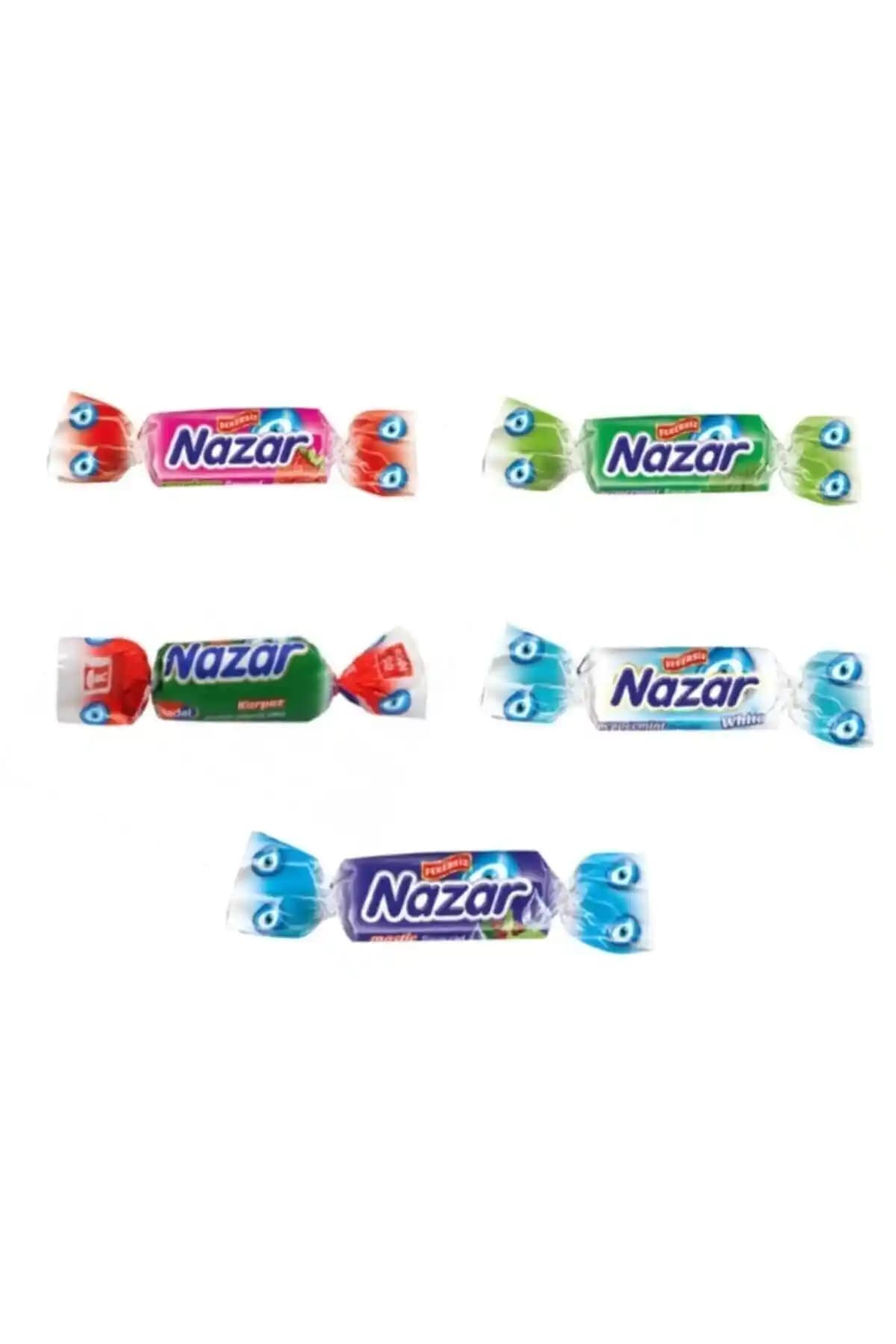 Nazar Tekli Sakız 5 Çeşit Karışık Kutu – 100 Adet Tekli Paketlerle Çeşitli Tat Deneyimi