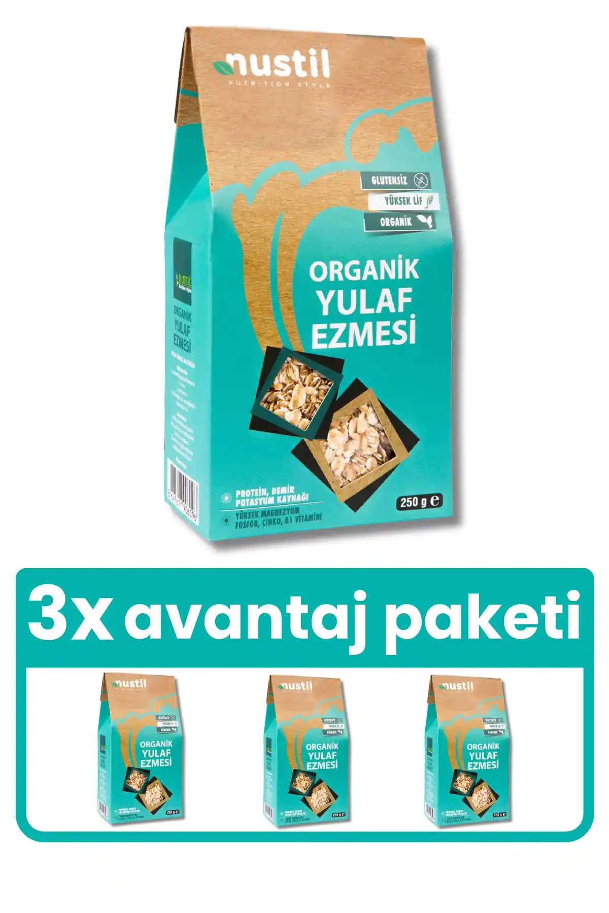 NUSTİL Organik Glutensiz Yulaf Ezmesi 3x250 g DK Menşei, Doğal ve Sindirimi Kolay Kahvaltı