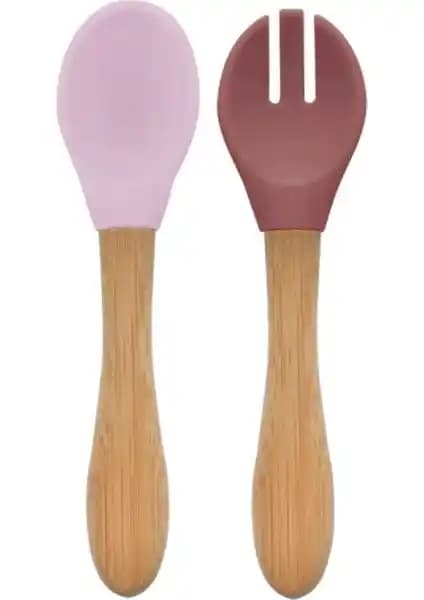OiOi Mama Kaşığı ve Çatal Seti: Silikon Uçlu, Bambu Saplı Güvenli Beslenme