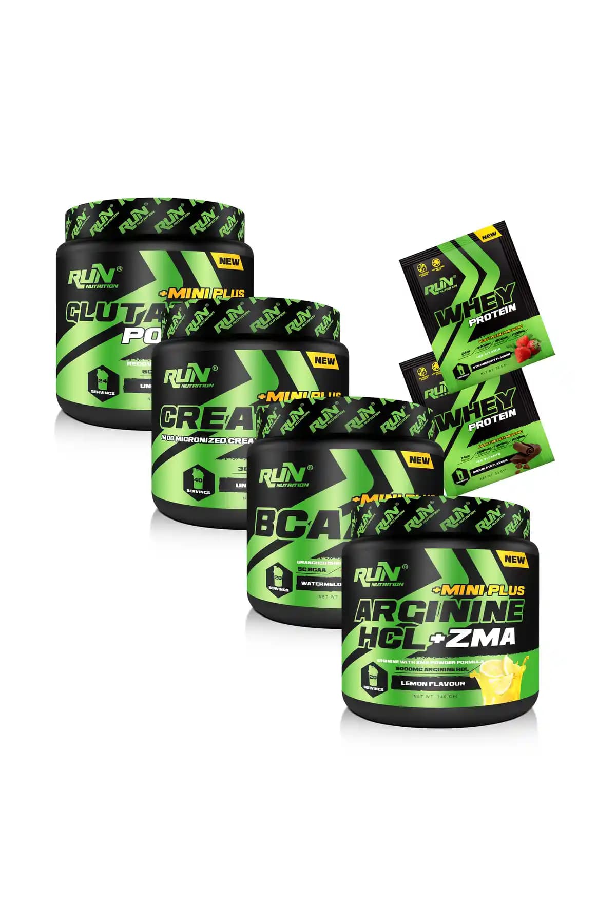 Run Nutrition Mini Plus Amino Asit Karışımı: Kreatin, Glutamin, BCAA, Arginin HCl ve Karpuz Aromalı