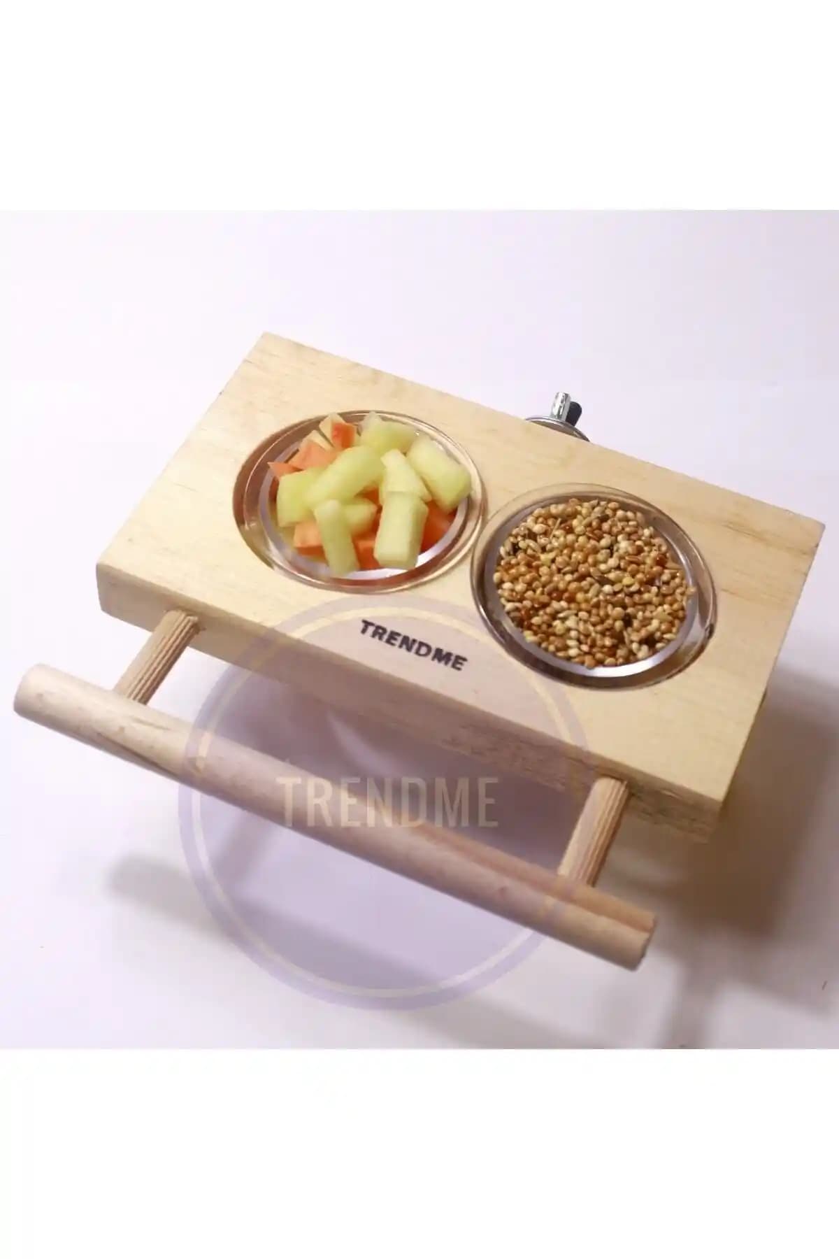 TrendMe Doğal Ahşap Kuş Yemliği Çerezlik İkili Set ile Konforlu Tünek ve Kolay Beslenme