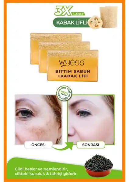Wyess Doğal Kabak Lifli Bıttım Sabunu (3 Adet) – Cilt ve Saç İçin Doğal Bakım Günlük