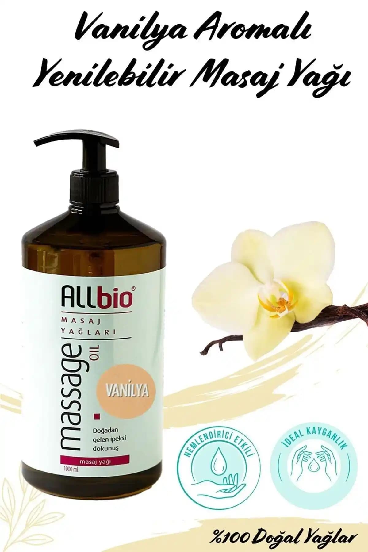 ALLBİO Masaj Yağı Vanilya – Doğal Yağ Bazlı, Hızlı Emilimli ve Rahatlatıcı 1 Litre