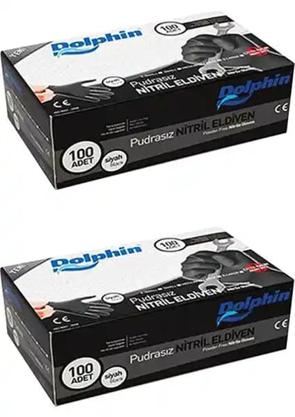 Dolphin Siyah Nitril Eldiven Pudrasız Ekstra Kalın, M Beden - 2x100'lü Paket Garantili