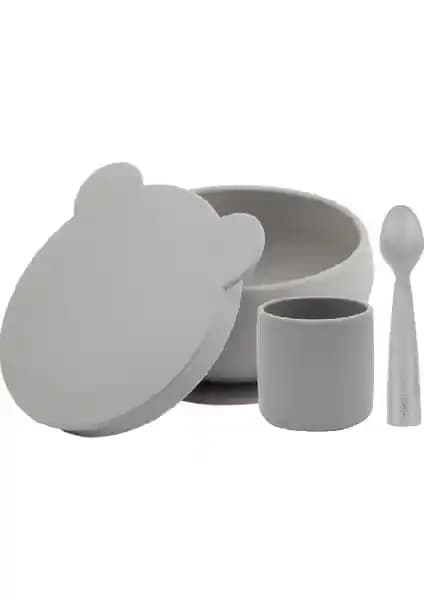 OiOi BLW Set I - Toz Gri: Ek Gıda Döneminde Bebeğin Güvenli ve Kompakt Yemek Deneyimi