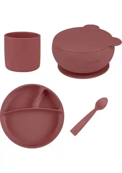 OiOi Velvet Rose Dörtlü Set: Zarif Tabak Bardak Kaşık Kapaklı Kase Kombini - Ev Şık Masa