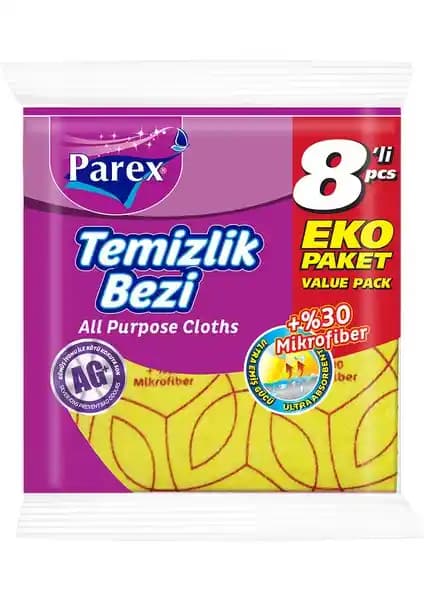 Parex %30 Mf Mikrofiber Temizlik Bezi 8'li Set: İz Bırakmayan Yüzey Temizliği Verimliliği