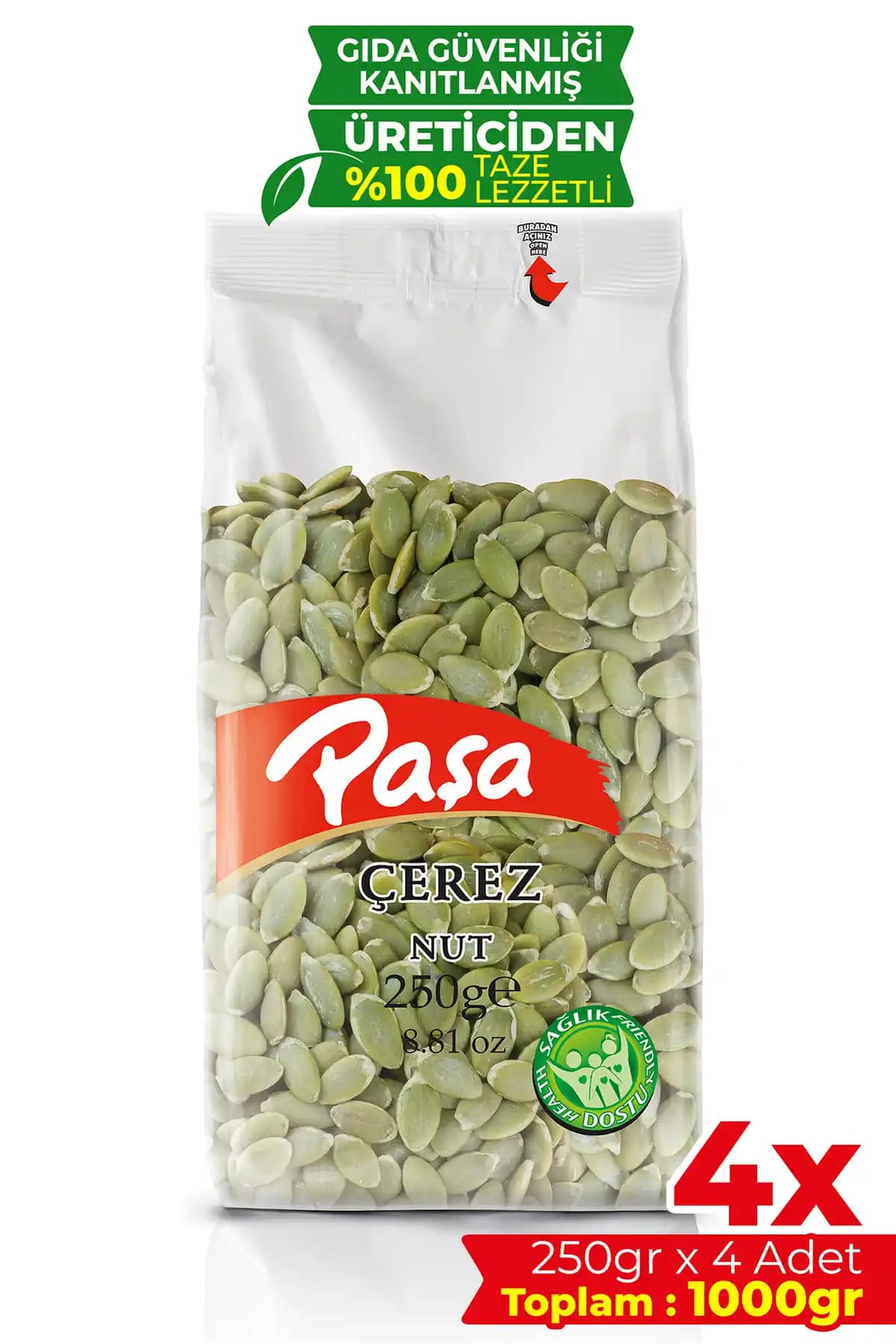 Paşa Kuruye Çiğ Kabak Çekirdeği İçi 1 kg, 4×250 g Paket, Çin Menşei ve Alerjen Bilgileri