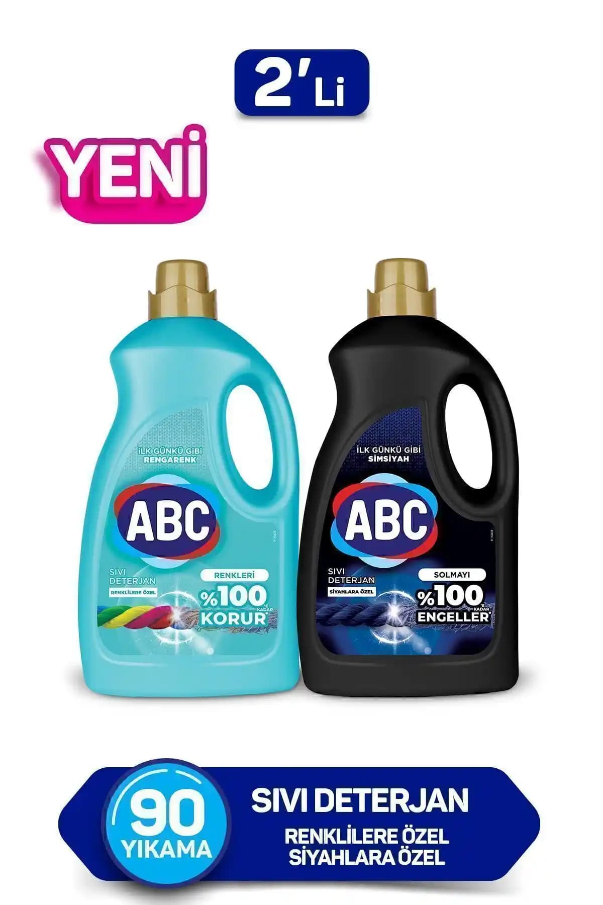 ABC Sıvı Deterjan Renkliler ve Siyahlar 2'li Set: Renk ve Siyah Giysiler İçin Güçlü Temizlik