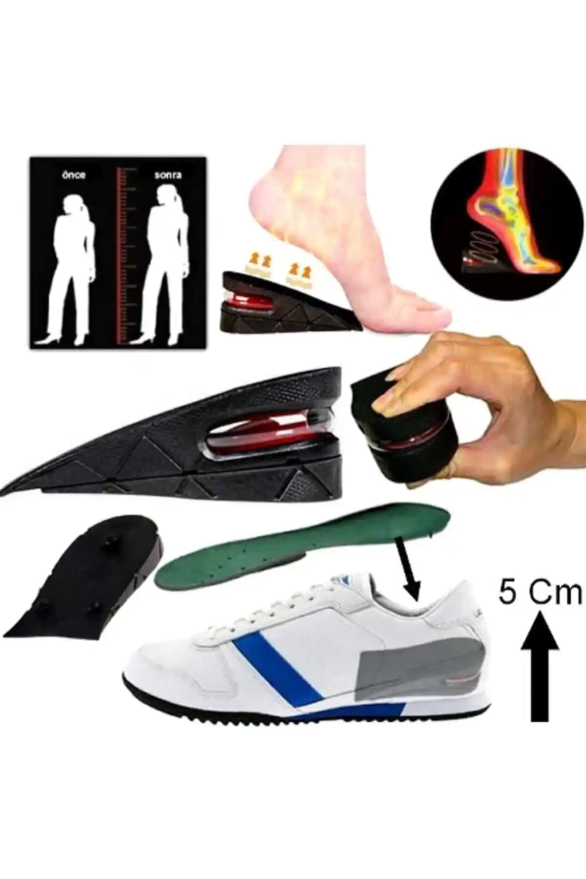 Kitch&Home Boy Uzatıcı Tabanlık Hava Yastıklı Ayakkabı İçin 5 Cm Yükseltici Siyah