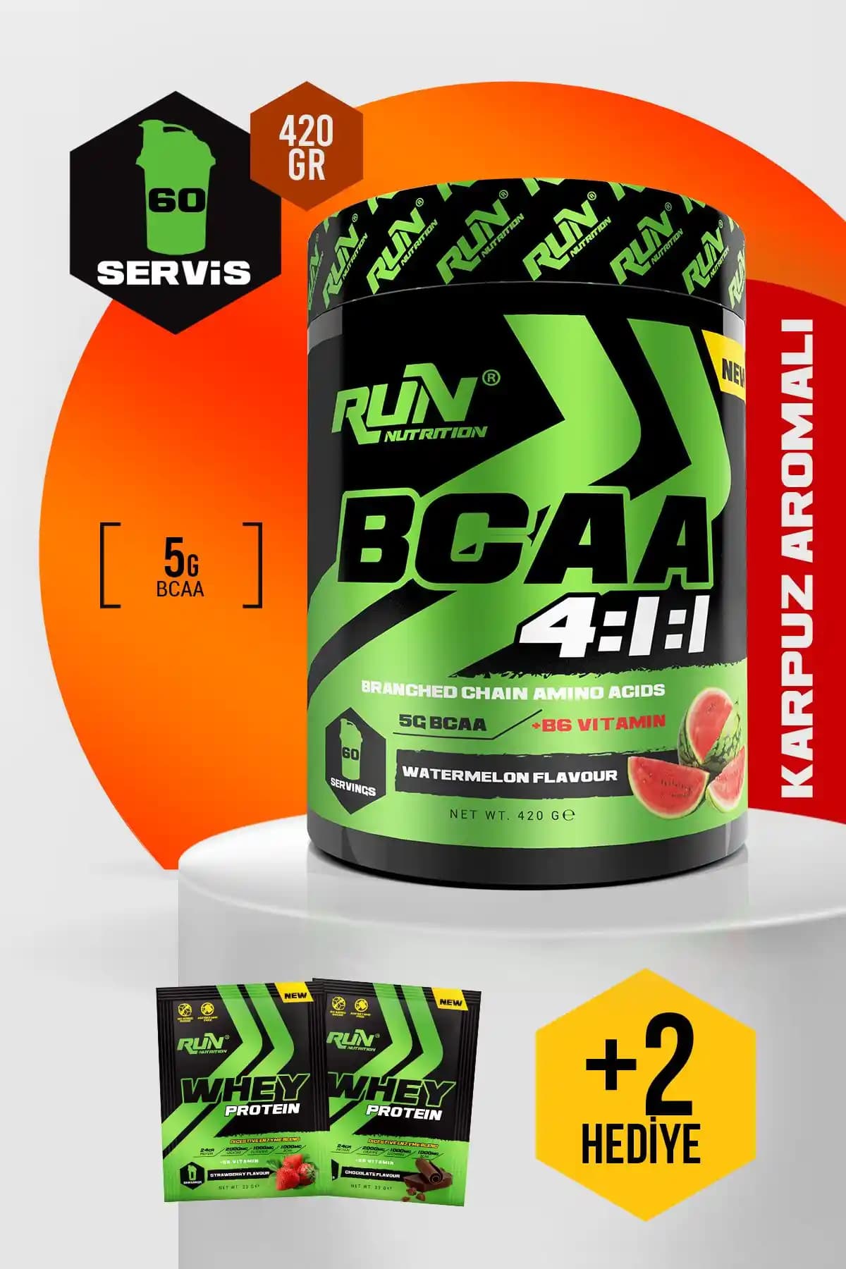 Run Nutrition BCAA 4.1.1 Karpuz Aromalı Enerji ve Kas Gelişimi Destekleyici Takviye