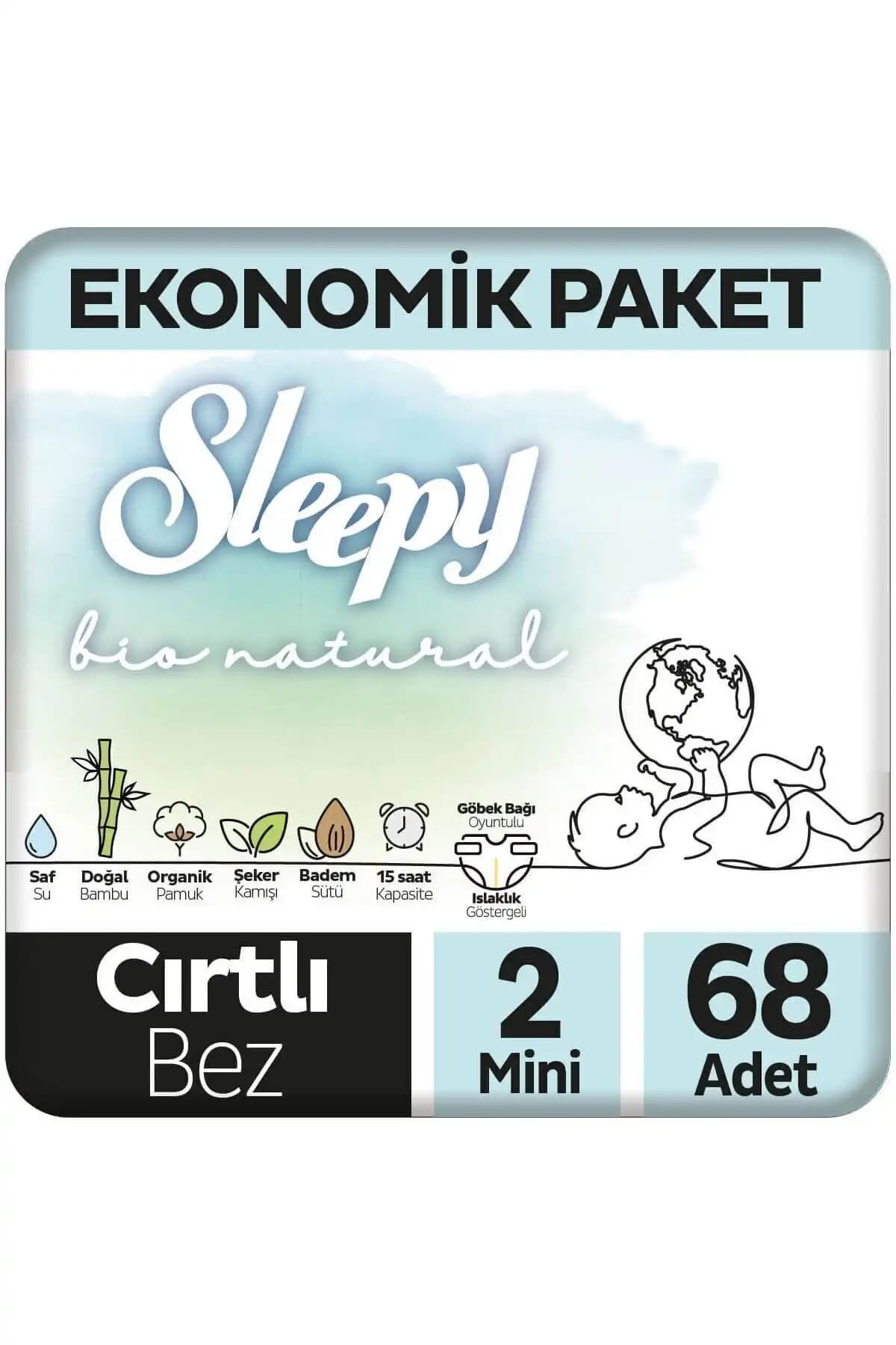 Sleepy Bio Natural Ekonomik 2 Numara Bebek Bezi, Yüksek Emicilik ve Doğal İçeriklerle Güvenli Kullanım