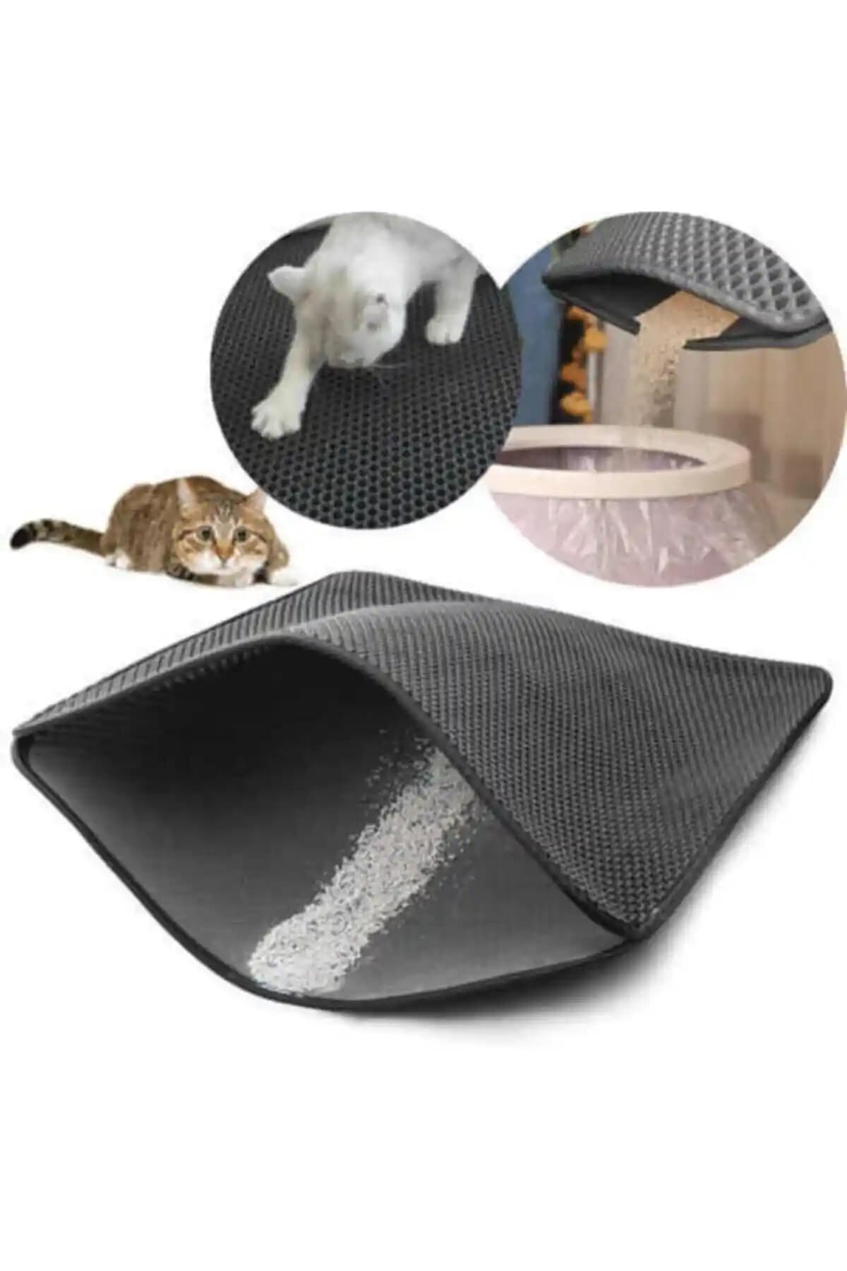 Tam12 Kedi Tuvalet Kabı Önü Kum Toplayıcı Elekli Paspas Gri 60x43 cm dayanıklı ve kullanışlı