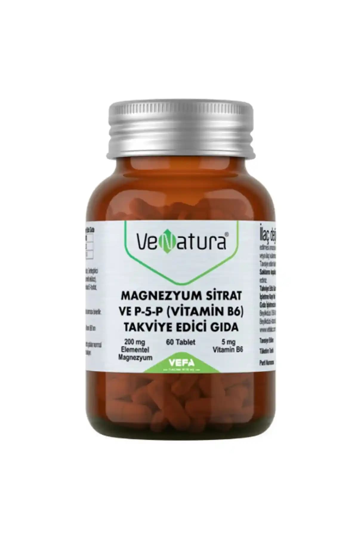 Venatura Magnezyum Sitrat P-5-P Vitamin B6 Takviye Edici Gıda 60 Tablet Sağlıklı Yaşam Desteği