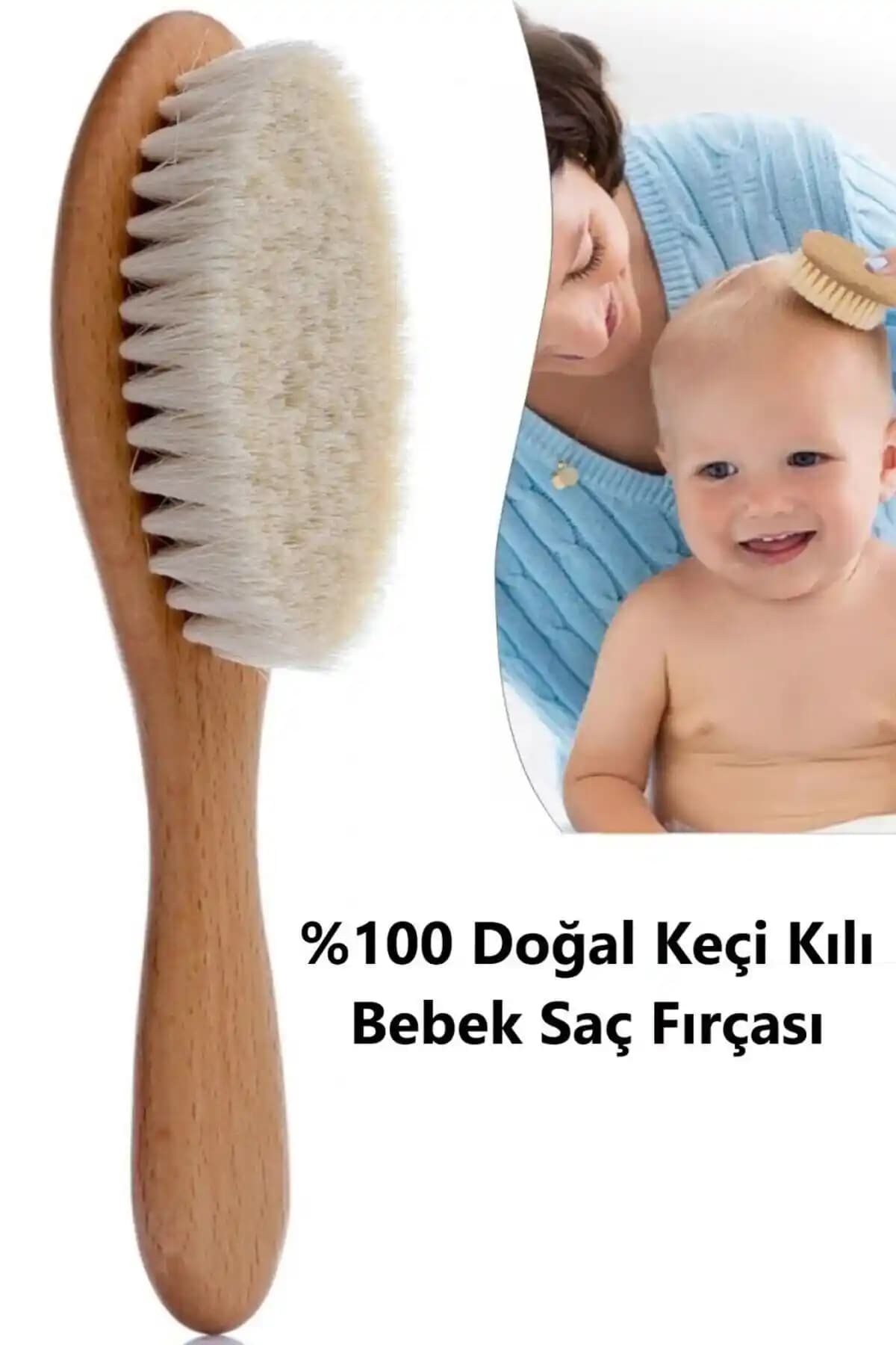 %100 Doğal Keçi Kılı Bebek Saç Fırçası ile Hassas Saç ve Deri Bakımı