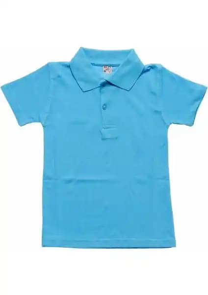 Alm Turkuaz Kısa Kollu Çocuk Okul Lakos Tişörtü Pamuklu ve Dayanıklı Tasarım